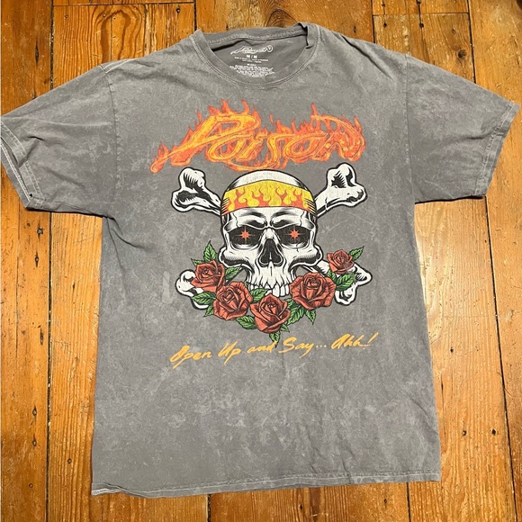 Poison Other - Poison Open up and say Ahh 1988 Tour Graphic Skull T-Shirt - Charcoal